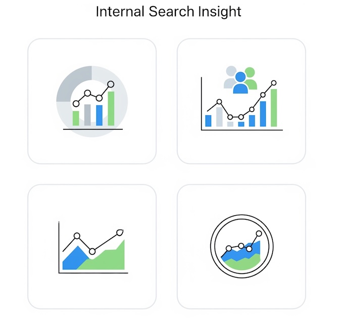 Four tiles highlighting device, source, lifecycle, and locale segments for search analysis